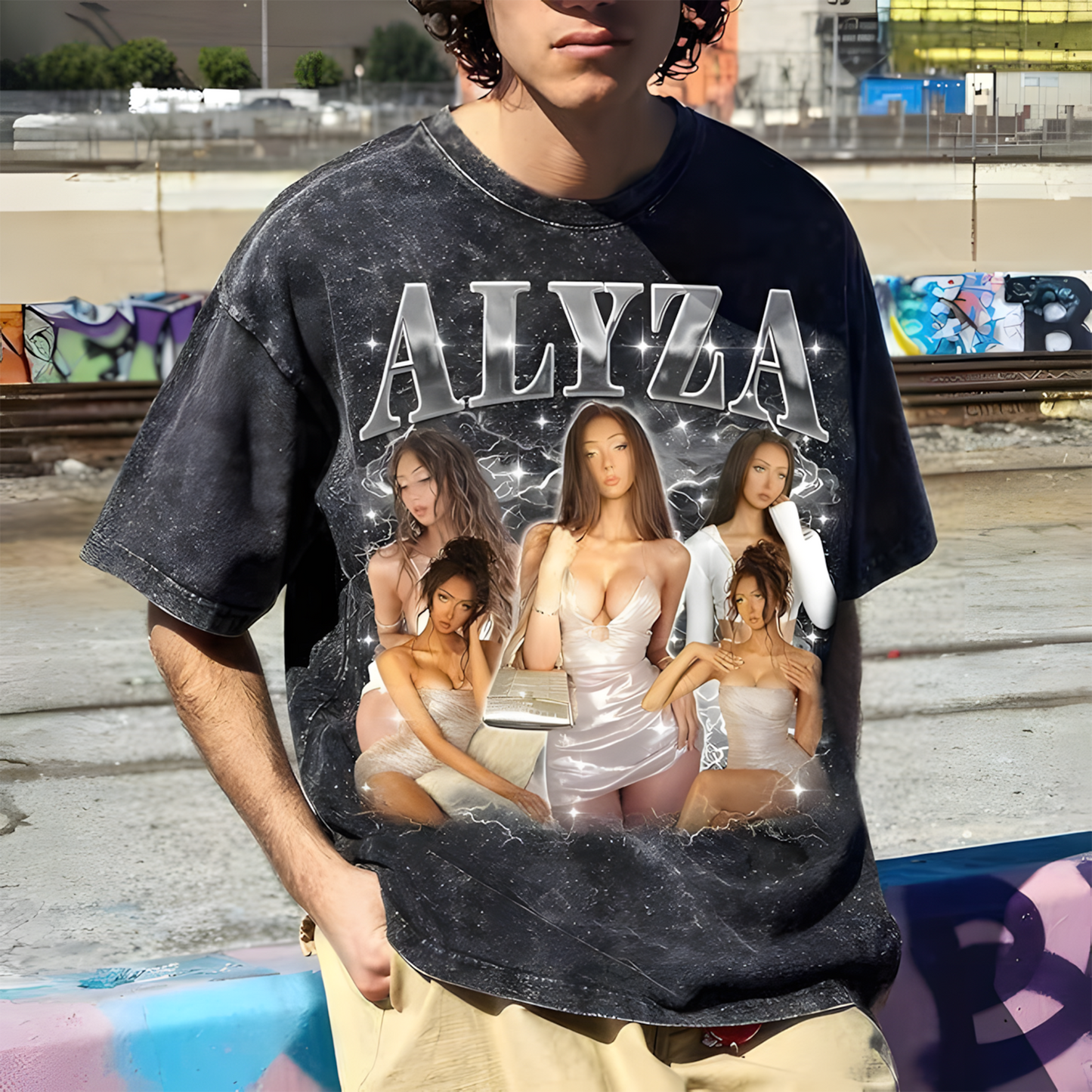 Personalized Cotton Washed Tee - Custom Text & Photo T-Shirt