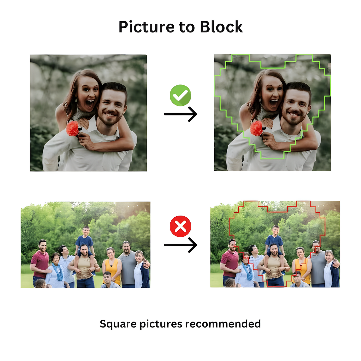 Customized Heart Photo Building Blocks with Stand – Personalized LEGO Style Gift for Couples