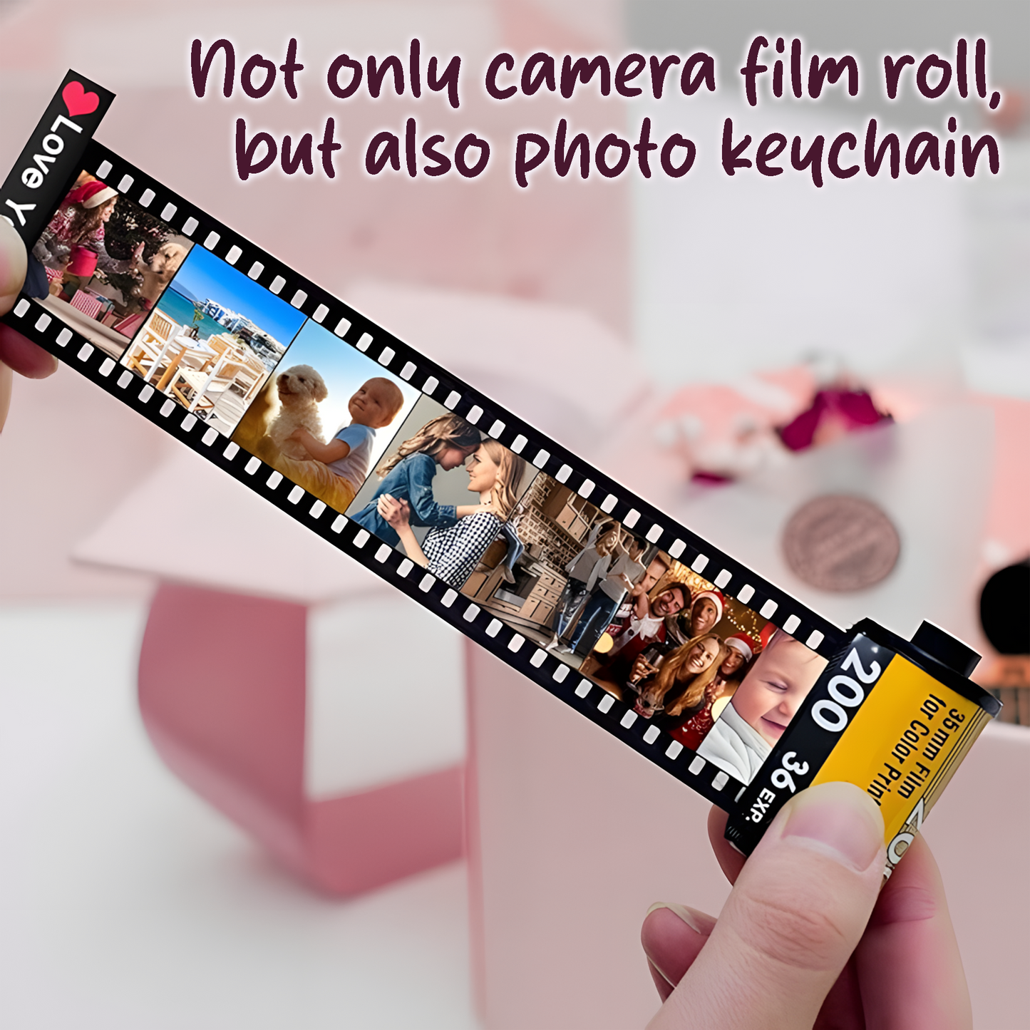 Pairsona Customized Photo Film Keychain – Personalized Roll Keychain Gift for Boyfriend, Girlfriend, Family