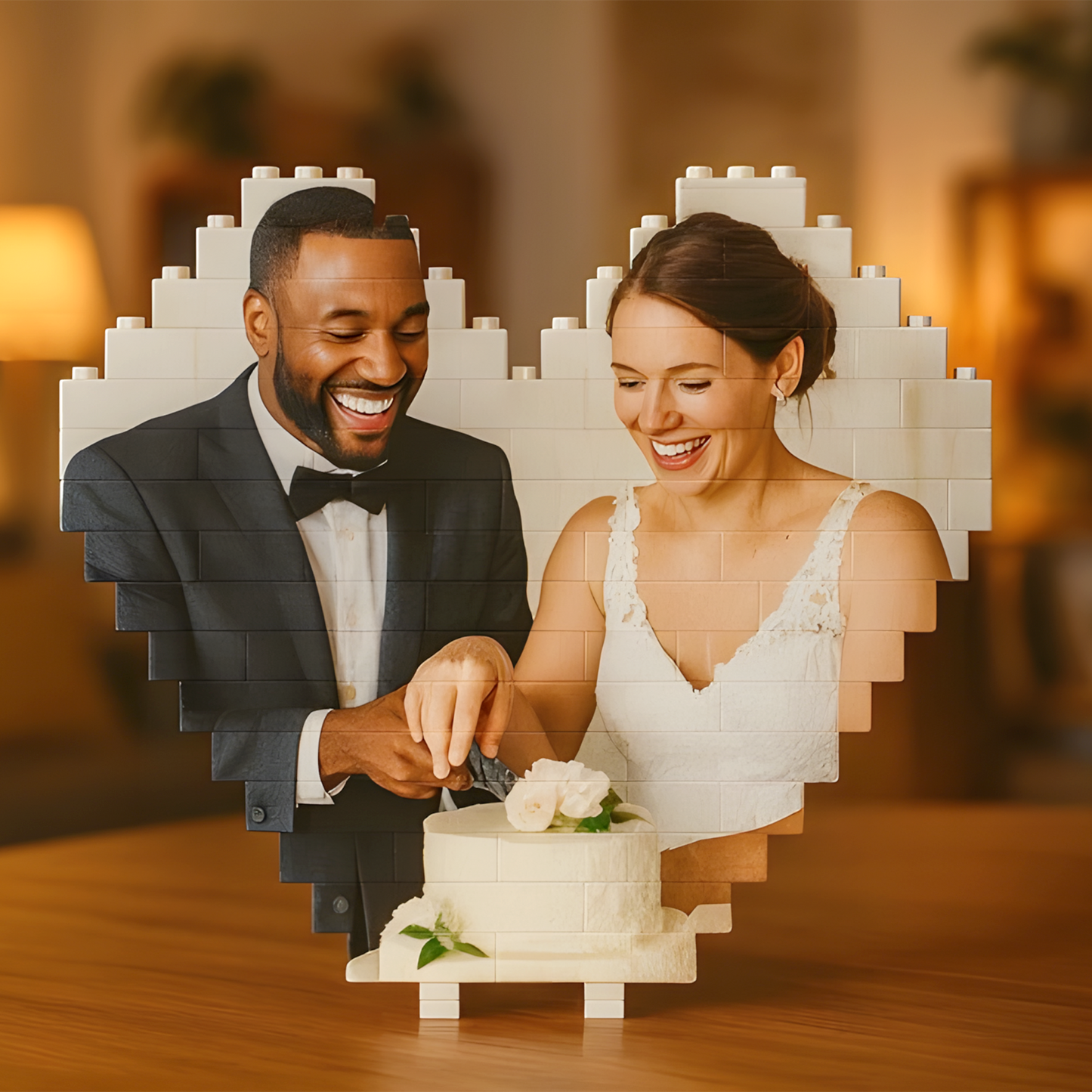 Customized Heart Photo Building Blocks with Stand – Personalized LEGO Style Gift for Couples