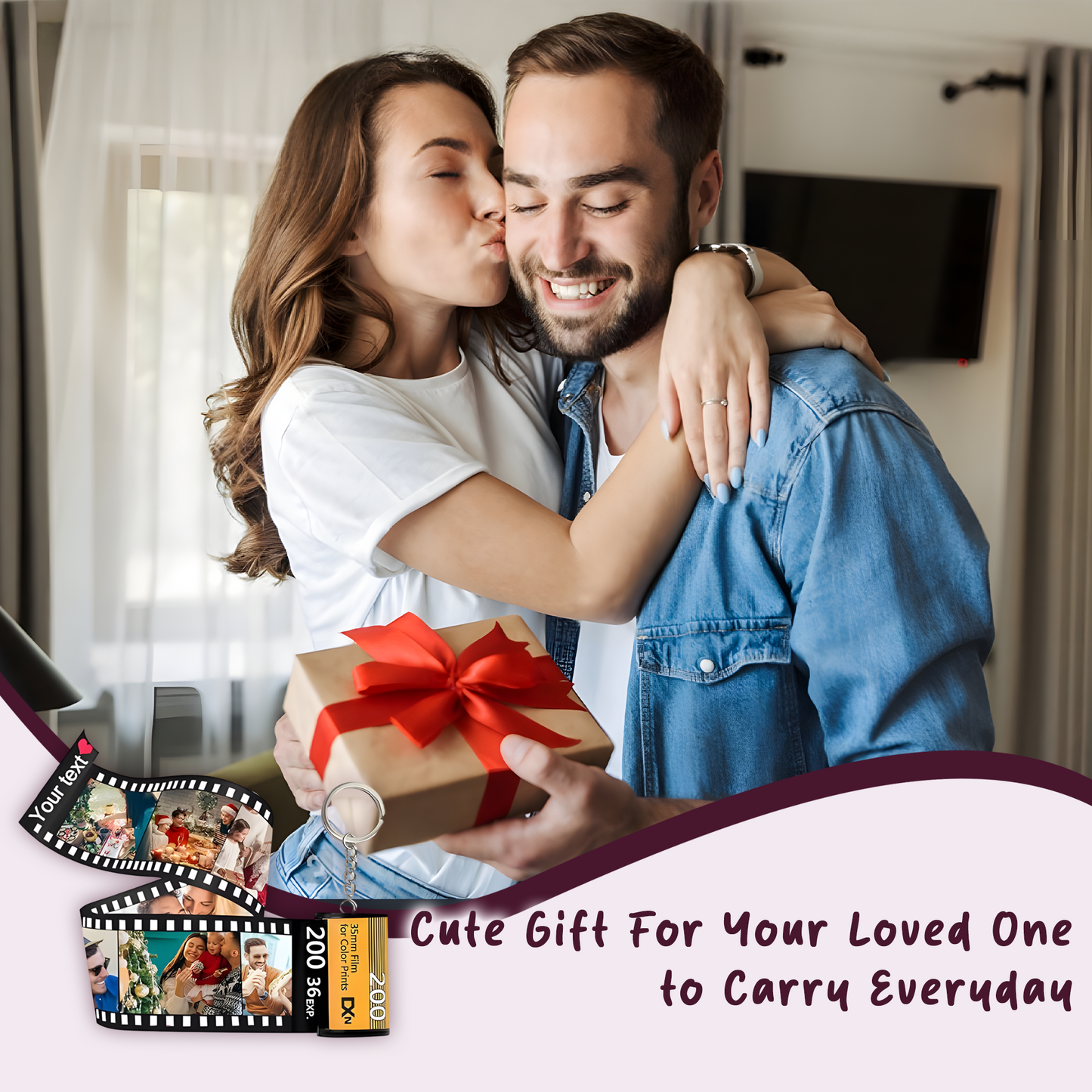 Pairsona Customized Photo Film Keychain – Personalized Roll Keychain Gift for Boyfriend, Girlfriend, Family