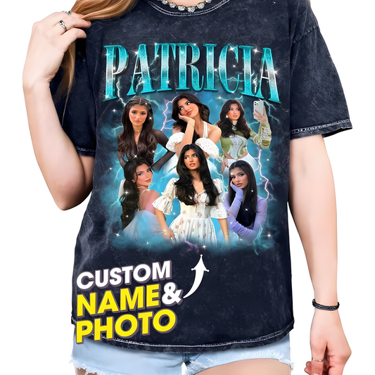 Personalized Cotton Washed Tee - Custom Text & Photo T-Shirt