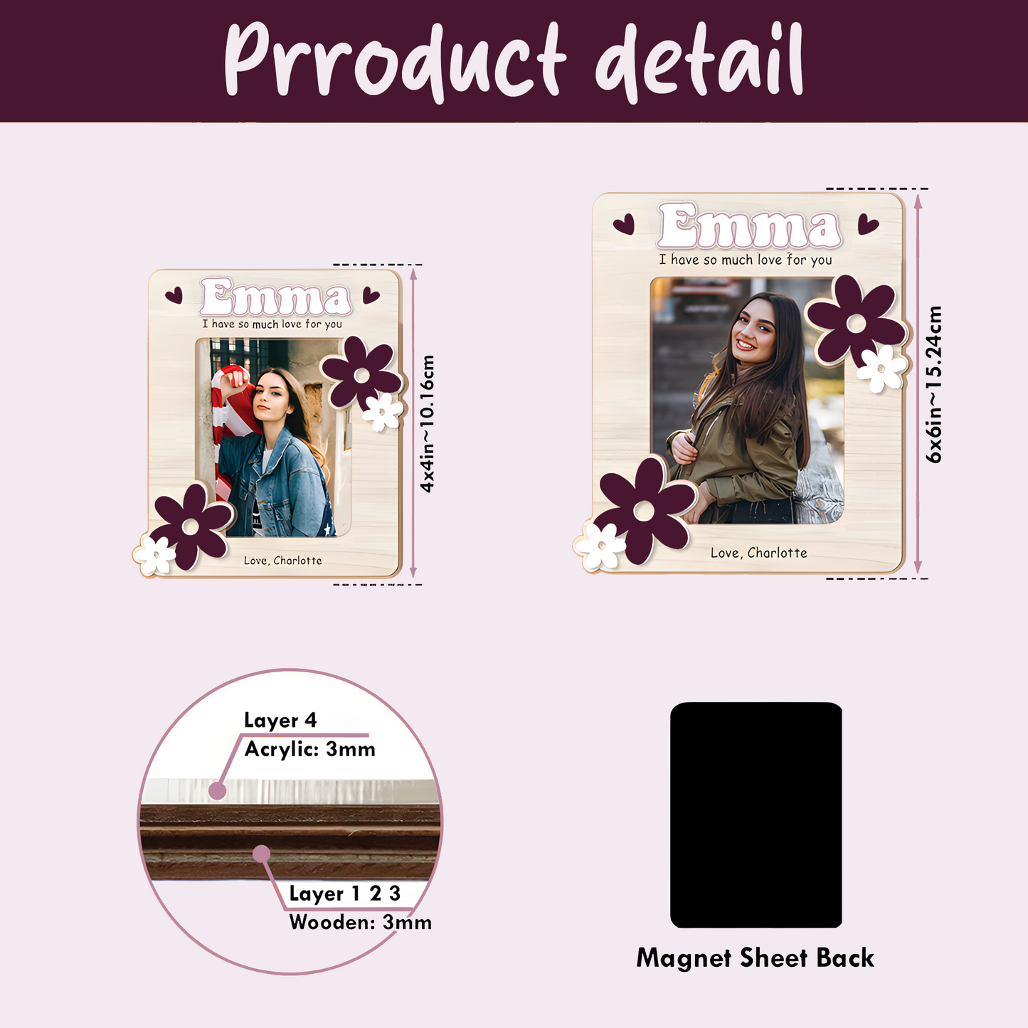 PAIRSONA Customized 4-Layered Photo Fridge Magnet – Personalized Gift for Couples, Family, Friends