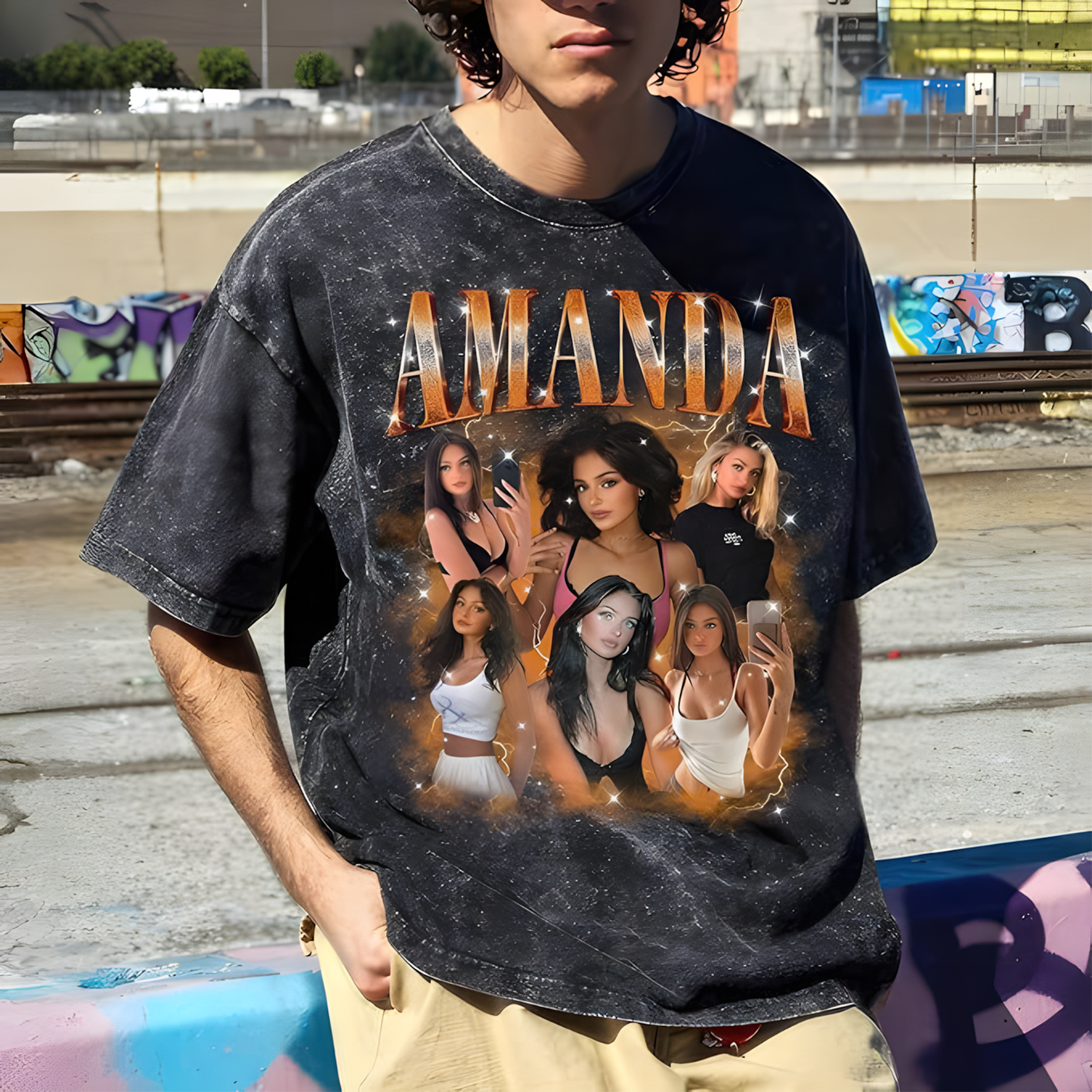 Personalized Cotton Washed Tee - Custom Text & Photo T-Shirt