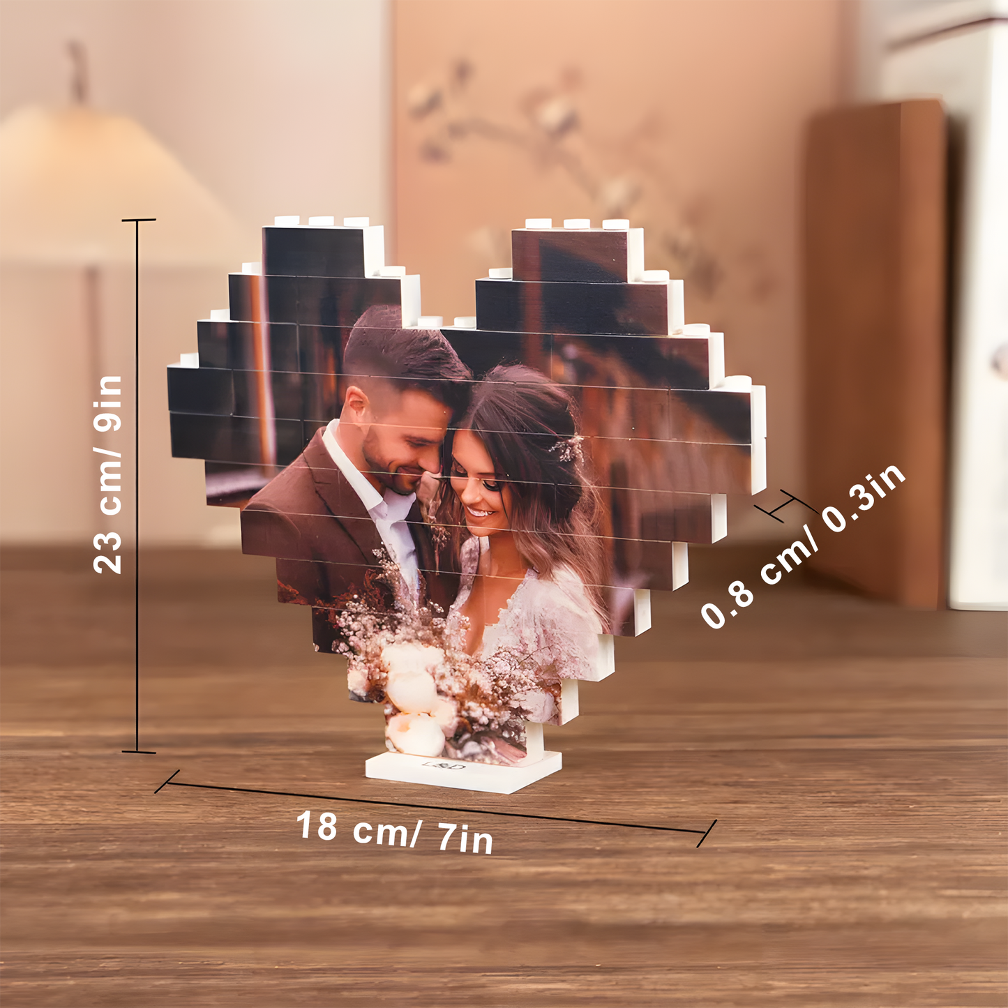 Customized Heart Photo Building Blocks with Stand – Personalized LEGO Style Gift for Couples