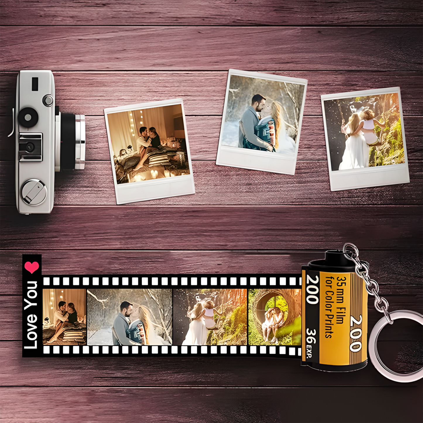 Pairsona Customized Photo Film Keychain – Personalized Roll Keychain Gift for Boyfriend, Girlfriend, Family