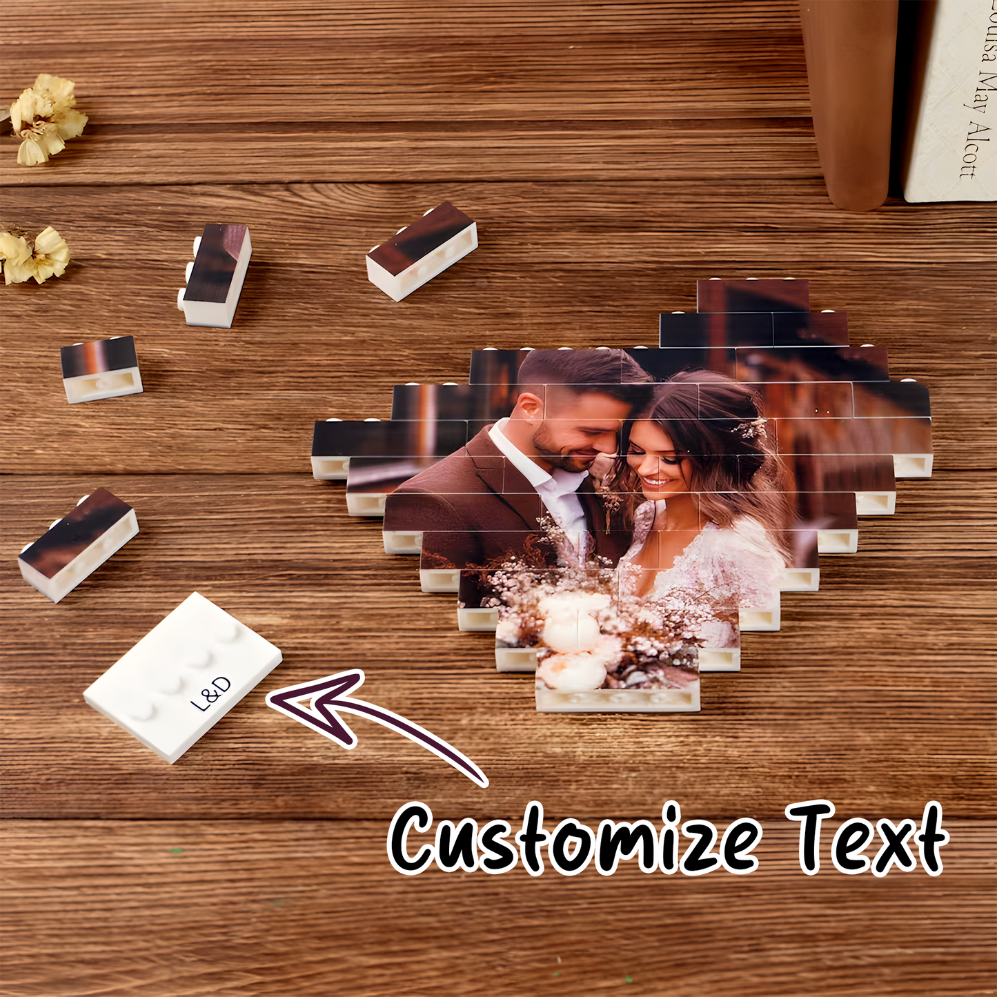 Customized Heart Photo Building Blocks with Stand – Personalized LEGO Style Gift for Couples